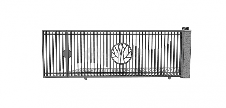 中式灰色栅栏式铁质围墙造型su模型-图二
