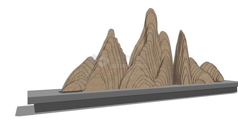 线条山形盆景山水景墙su模型-图二