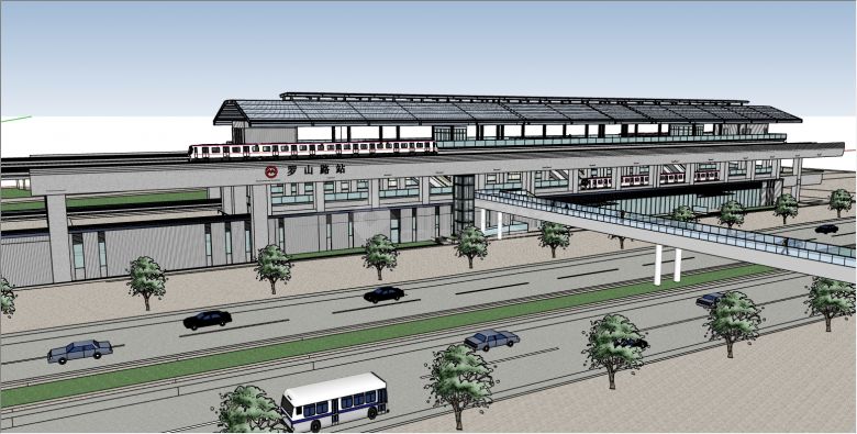 便捷通透现代化城市轻轨列车罗山路站建造su模型-图二