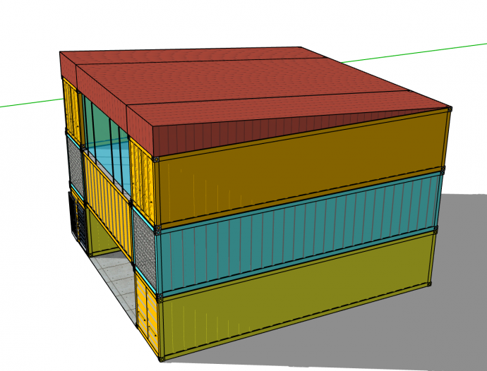 三层中型彩色集装箱su模型_图1