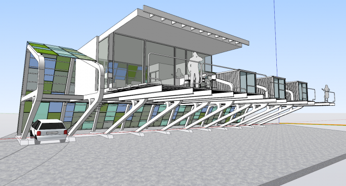 美式集装箱改造阳台餐厅su模型_图1