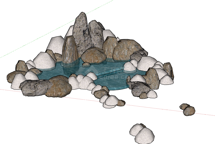 精致的小水塘假山置石 su模型-图一