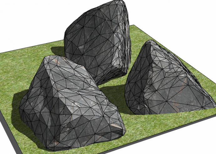 网状黑色绿地假山置石 su模型_图1
