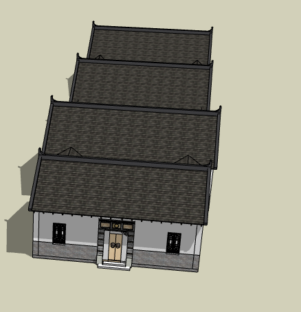 黑顶白墙的古建民居 su模型-图二