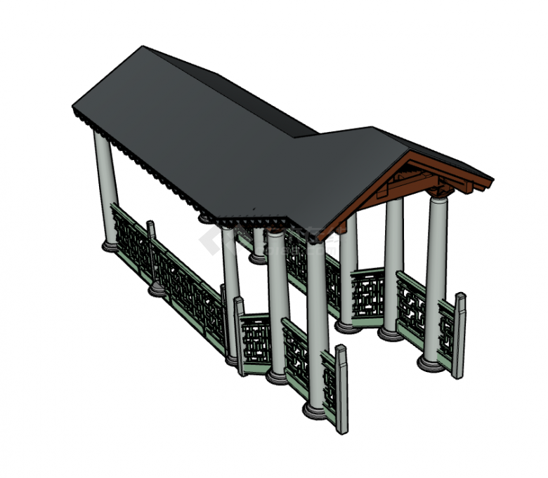 简约绿走廊水榭游廊 su模型-图一