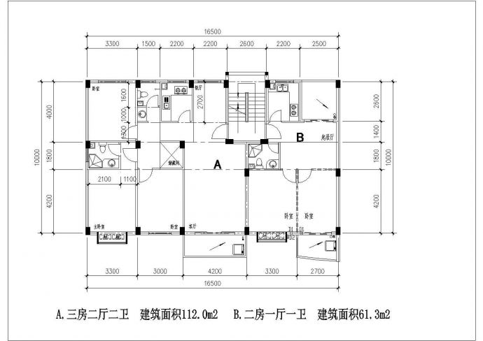 多层住宅户型设计图纸（cad图纸）_图1