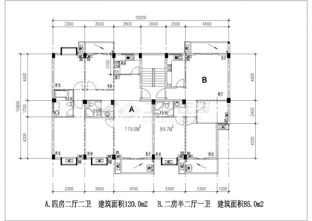 多层住宅户型设计图纸（cad图纸）-图二