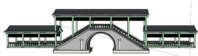 新中式带桥梁水榭游廊su模型_图1