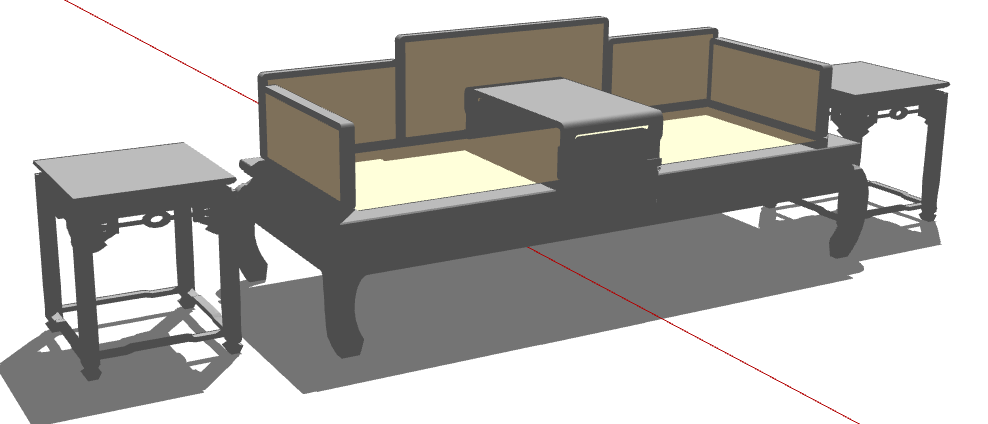 中式皮质沙发su模型