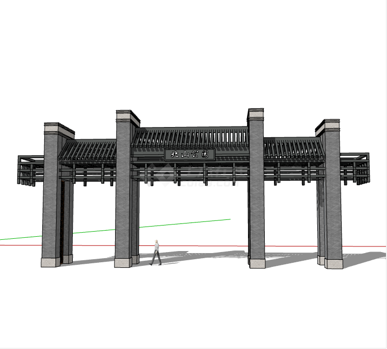 中式古典景区公园大门su模型-图一