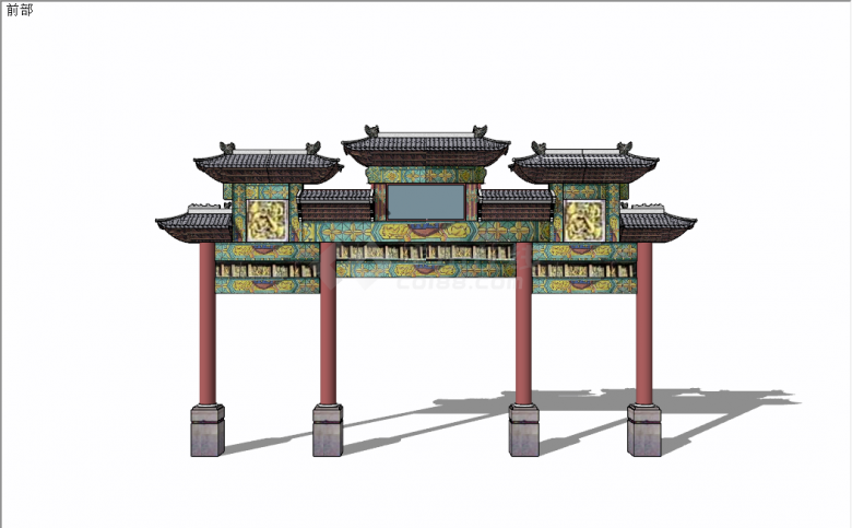 中式传统古典门楼式牌坊su模型-图一