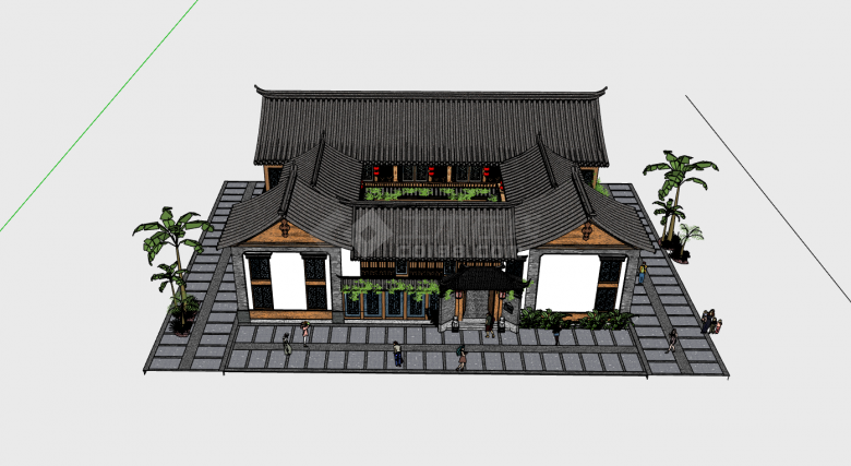 中国风雄伟木质四合院su模型-图二