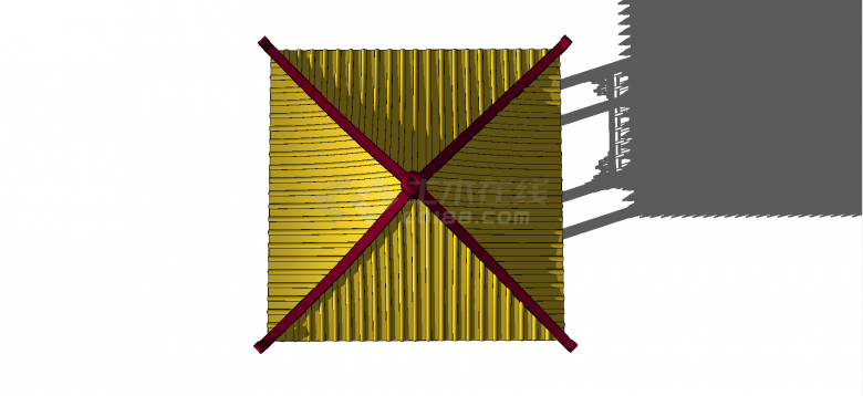 中式黄柱红顶木结构凉亭su模型-图二