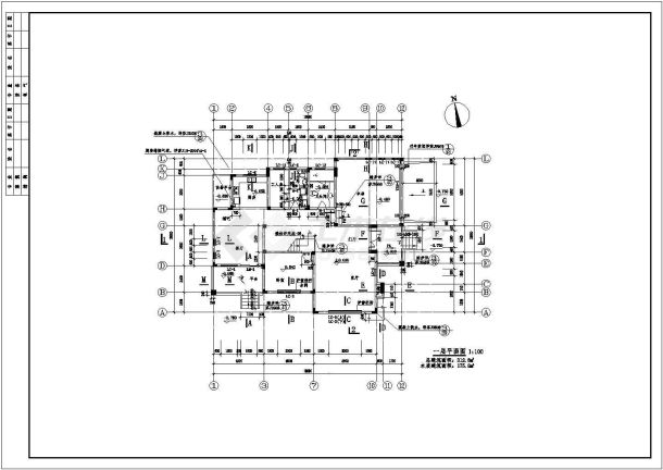 东入口二层框架结构独立式别墅建筑施工图-图一