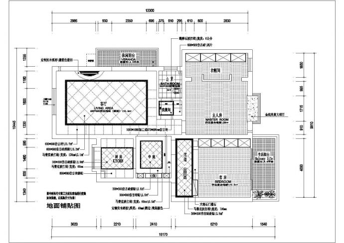 地中海风格一层二居室装修设计施工图（附效果图）_图1