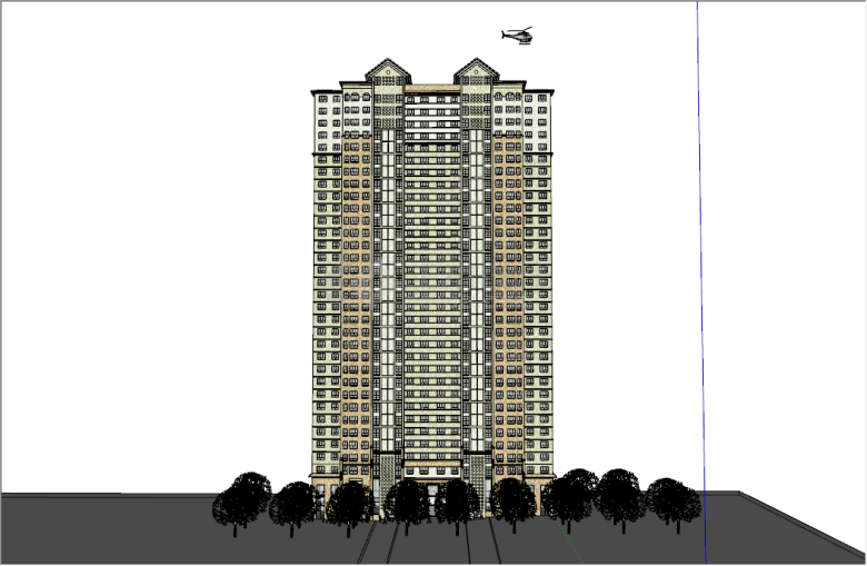 现代居住小区高层住宅建筑su模型-图二