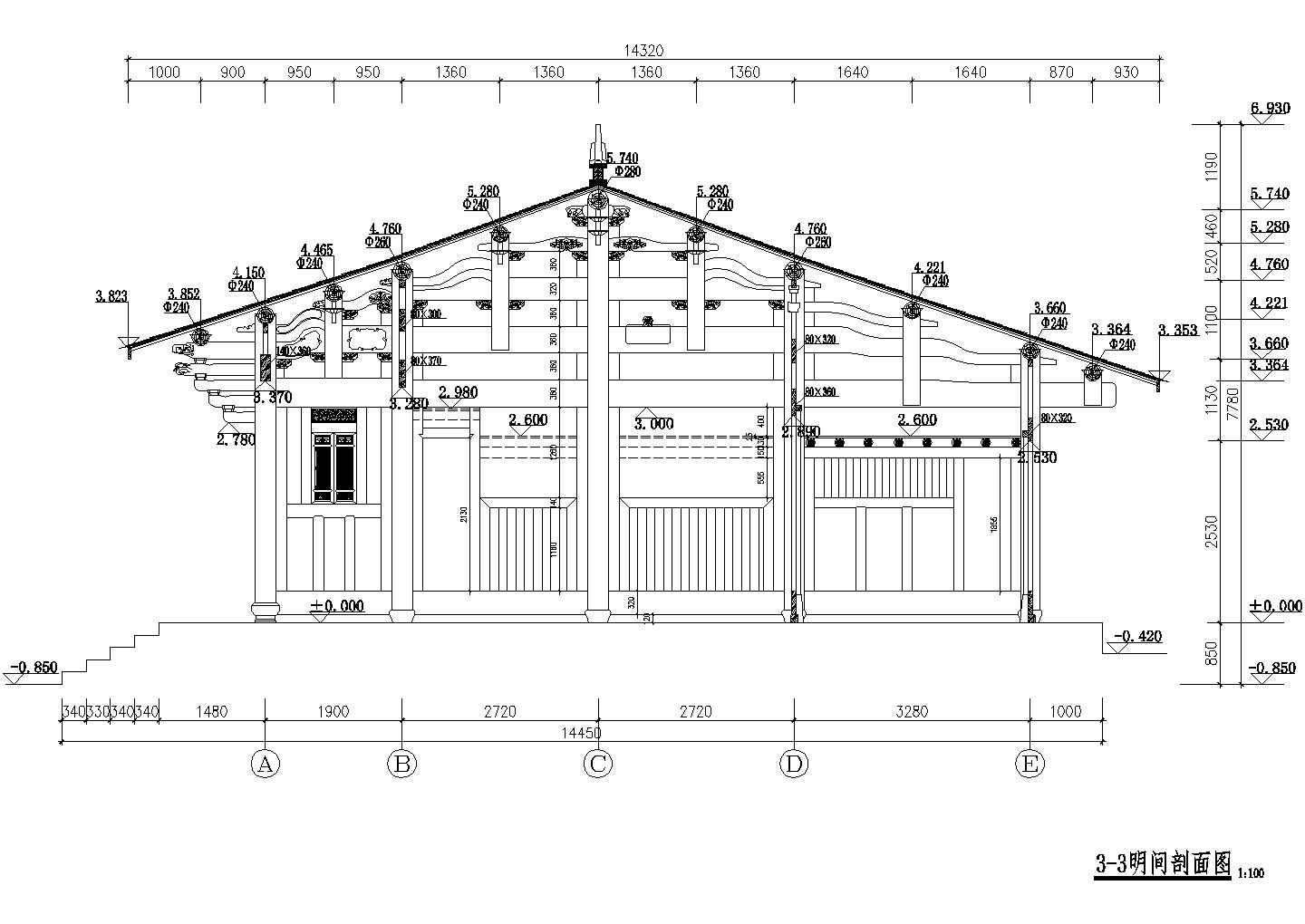 某仿古建筑两层木质结构建筑设计图