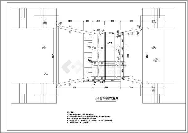 黄梅某3跨节制水闸CAD布置图-图二