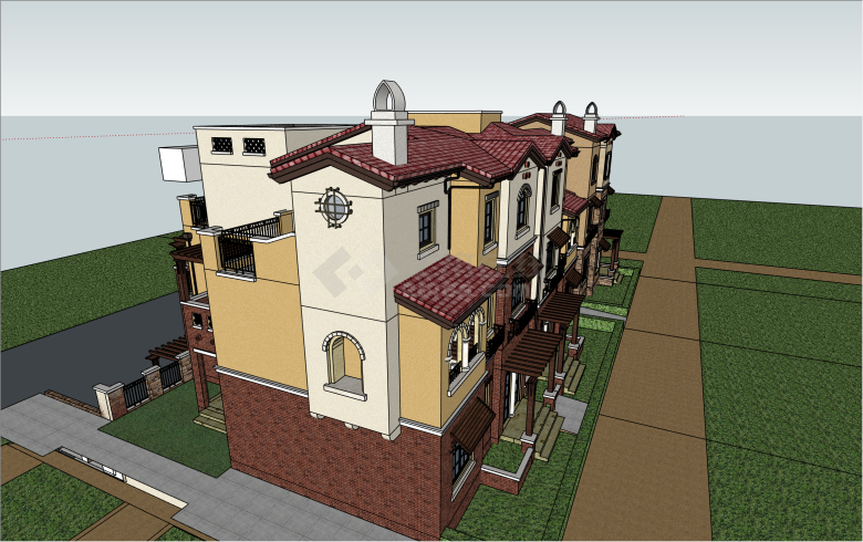 独特西班牙风格高层别墅su模型-图二