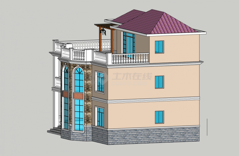 三层居住的欧式别墅su模型-图二