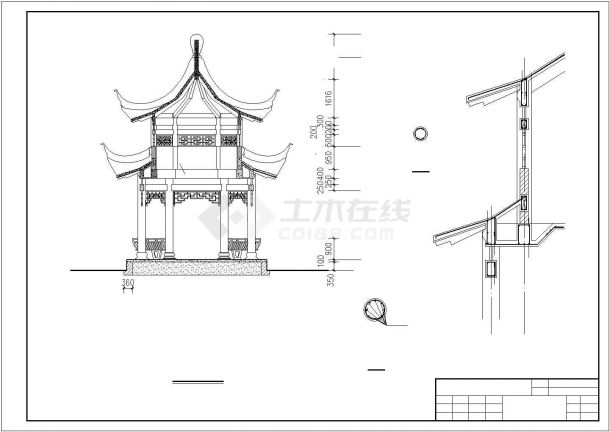 四个重檐景观亭建筑CAD示意图-图二