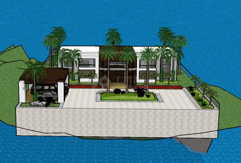 带泳池和院落的双层别墅su模型-图一
