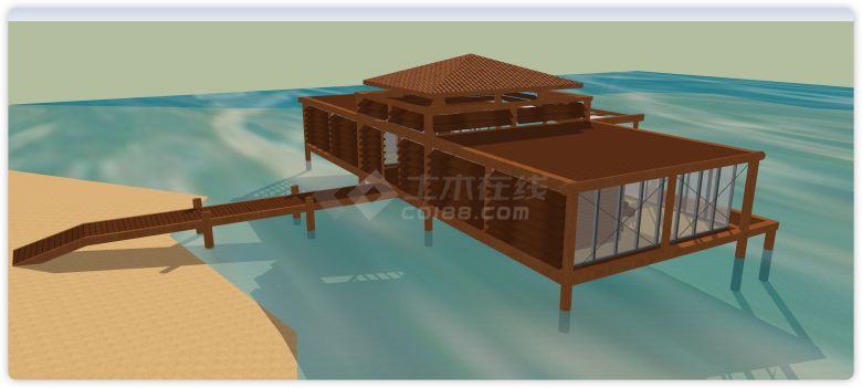 海上玻璃木屋别墅建筑su模型-图一