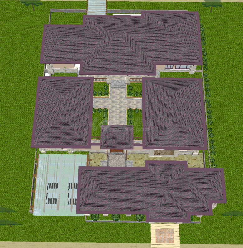 带绿植和院落的单层别墅su模型-图二