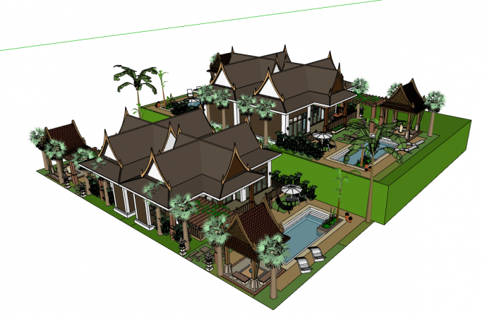 东南亚风格的度假别墅su模型_图1