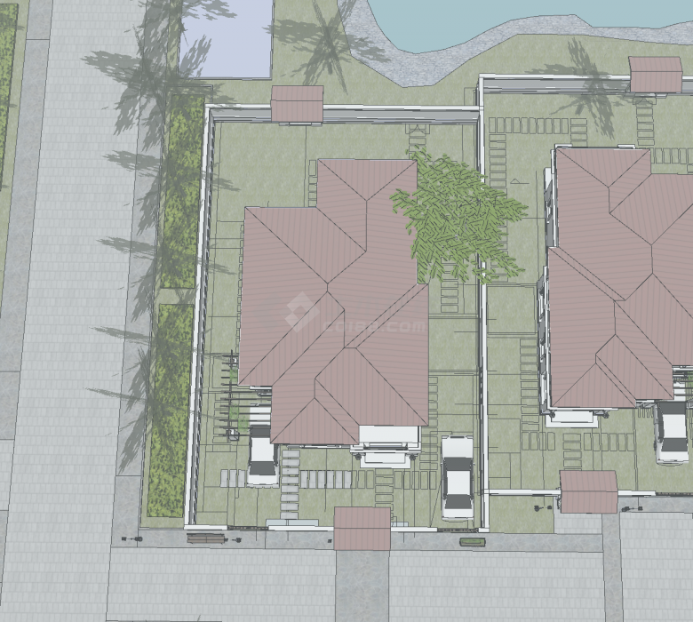 单家独院绿植环绕的新中式别墅群su模型-图二