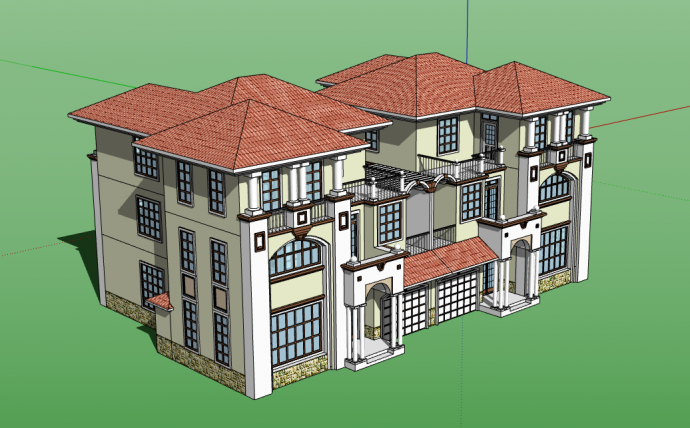 现代红顶西班牙风格别墅su模型_图1