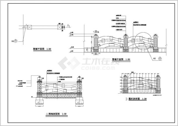 开放式围墙和大门施工CAD套图-图二