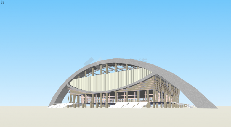现代简约拱形体育馆su模型-图一