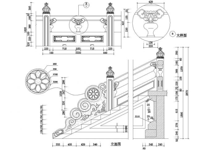 某古典中式建筑设计常用楼梯护栏和室内设计栏杆施工图_图1