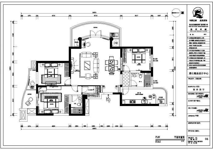 恒安名座150平方美式风格三居室室内设计图纸（附效果图）_图1