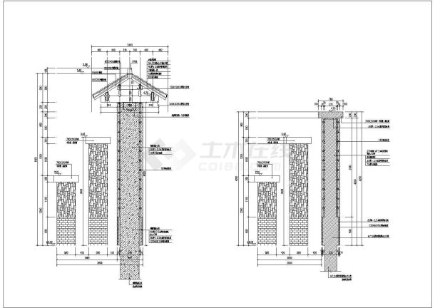 园林设计之门楼大门设计大样施工图-图二