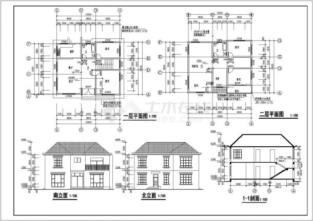二层砌体结构别墅结构施工图（含建施）-图一