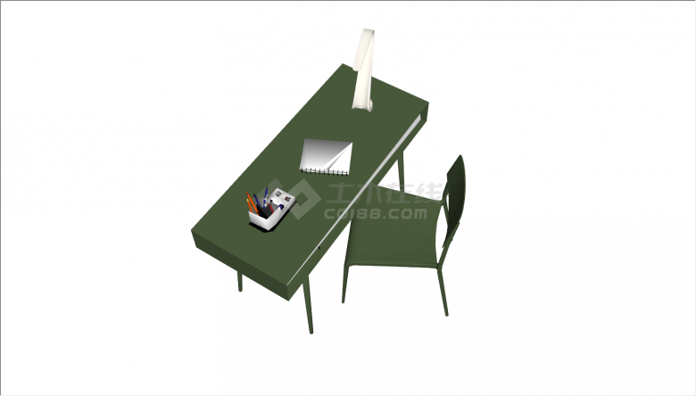 现代简约绿色书桌椅su模型-图二