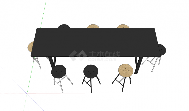 黑棕色现代桌椅su模型-图二