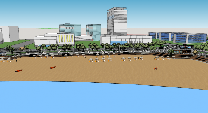 沙滩海水商业建筑su模型_图1