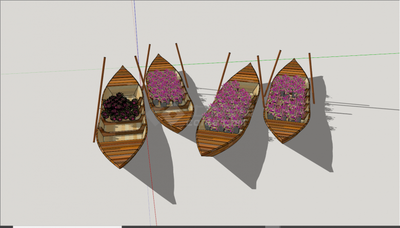 四艘古代传统手动木船su模型-图二
