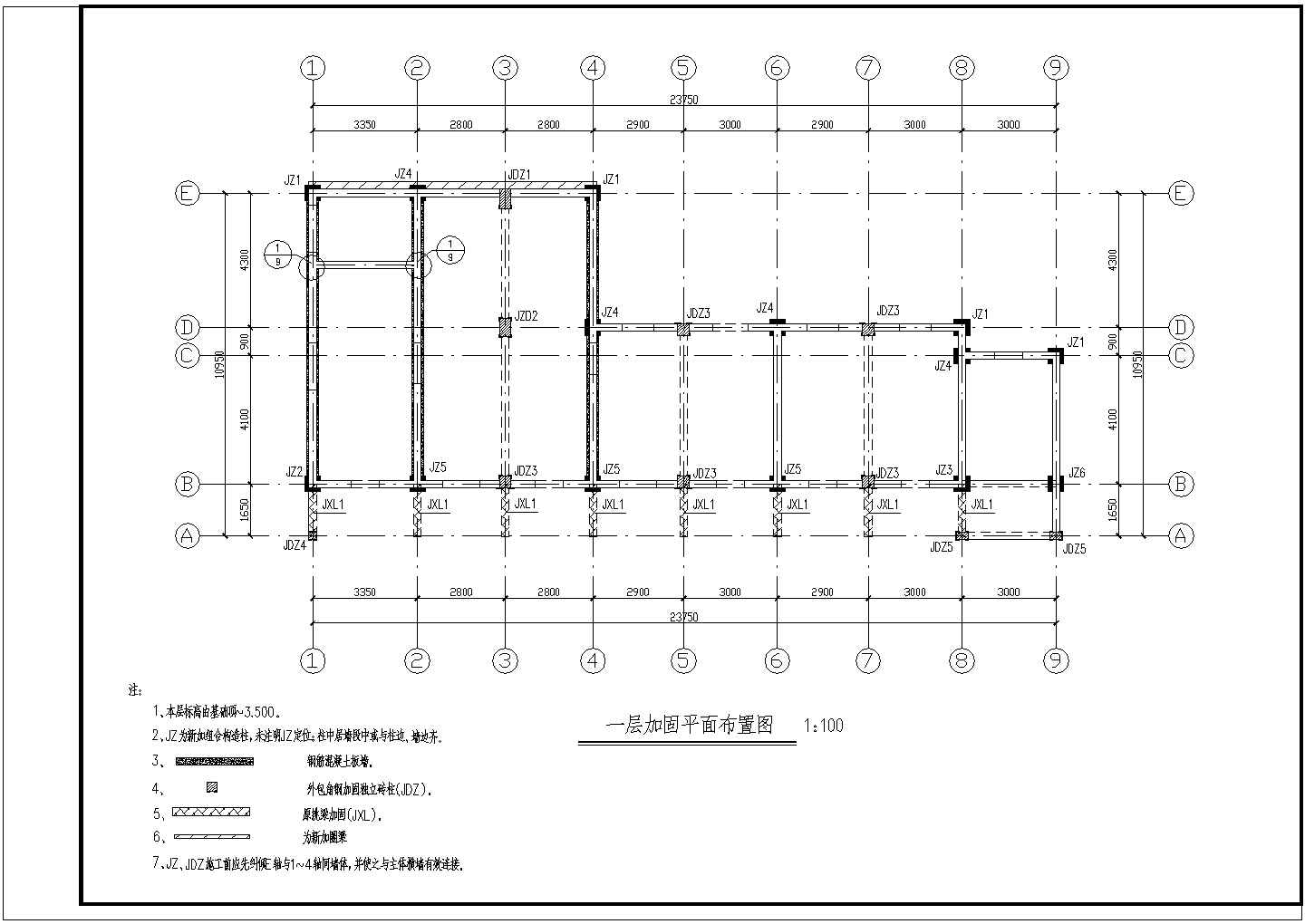 青岛市某砖混结构住宅加固施工CAD布置图