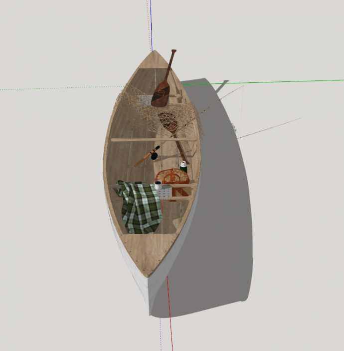 带小桌带渔网带船桨的木船su模型_图1