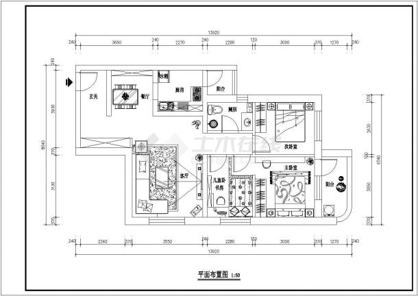 某现代中式风格住宅精装修施工图-图二