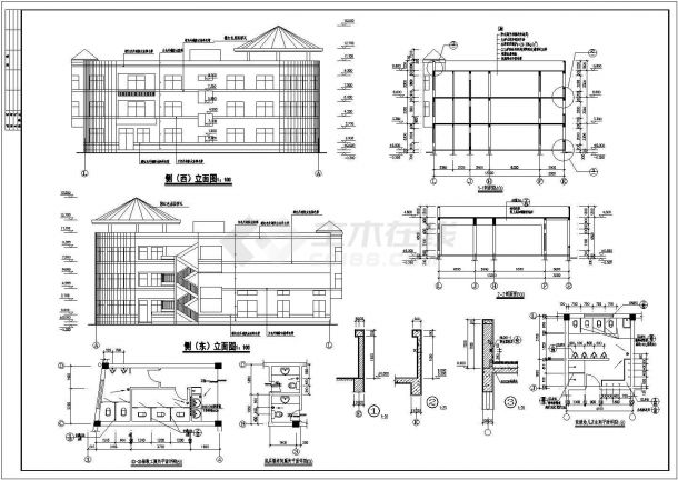 某多层幼儿园教学楼建筑设计CAD平剖面图-图一