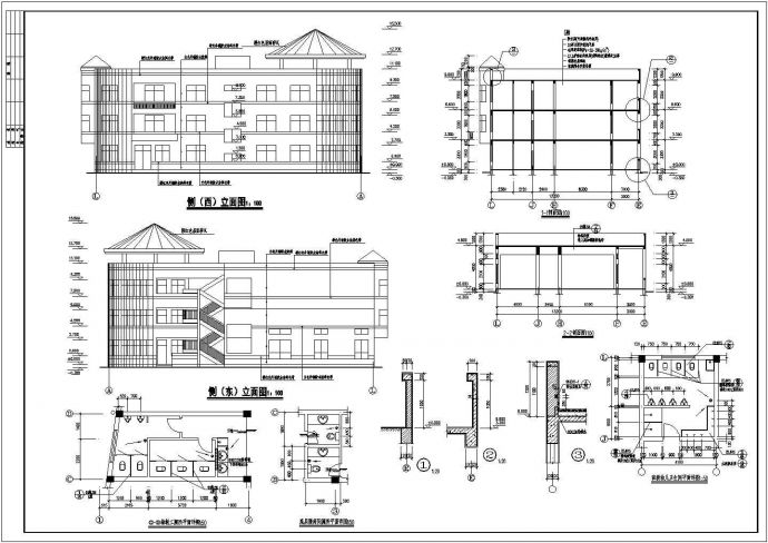 某多层幼儿园教学楼建筑设计CAD平剖面图_图1