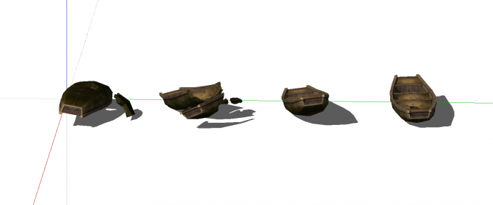 四艘残破的木质中式小船su模型_图1