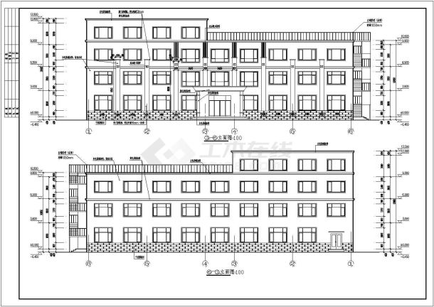 北方某局部4层框架结构办公楼建筑、结构全套施工图-图一