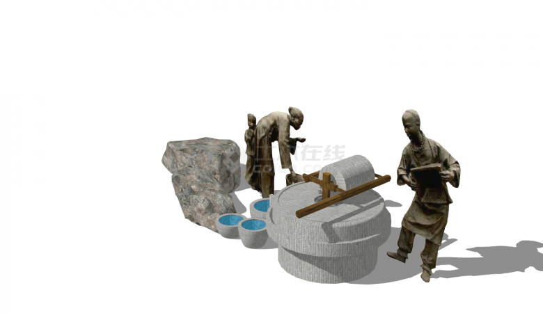 现代一家三口研磨铜人雕塑su模型-图二