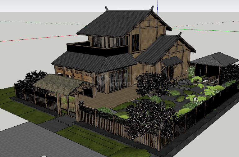 古典中式田园农家乐民宿su模型-图二